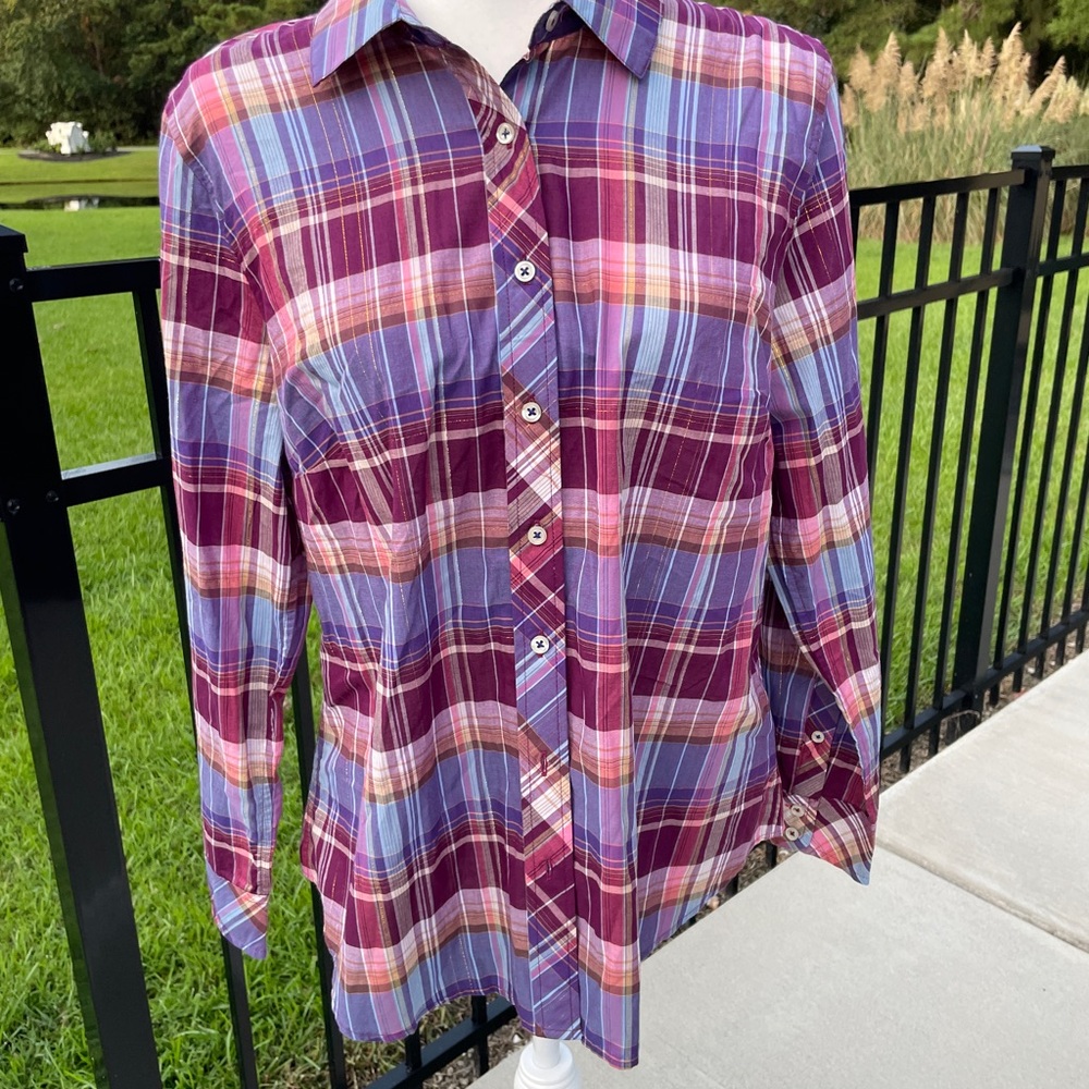 Talbots Multicolor Plaid Button Down Shirt